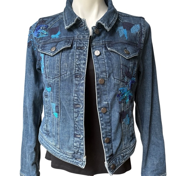 Anthropologie Pilcro Beaded Embroidered Denim Jacket, Sz M - Picture 5 of 14